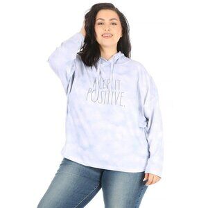 Rae Dunn Keep It Positive Tie Dye Hoodie Blue Oversized Athleisure Lounge Wear L